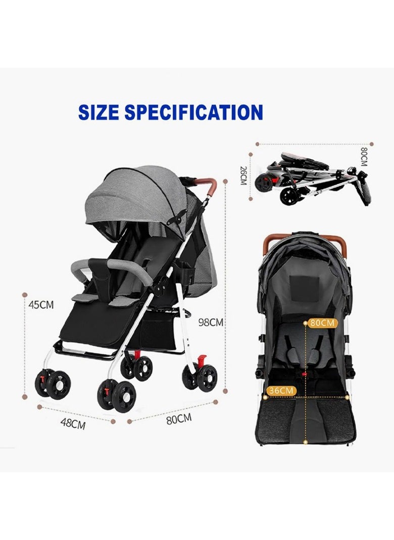 Baby Stroller, Lightweight & Compact Travel Stroller, Ultra-Compact Fold & Airplane Ready, Near Flat Recline Seat, Newborn Infant to Toddler