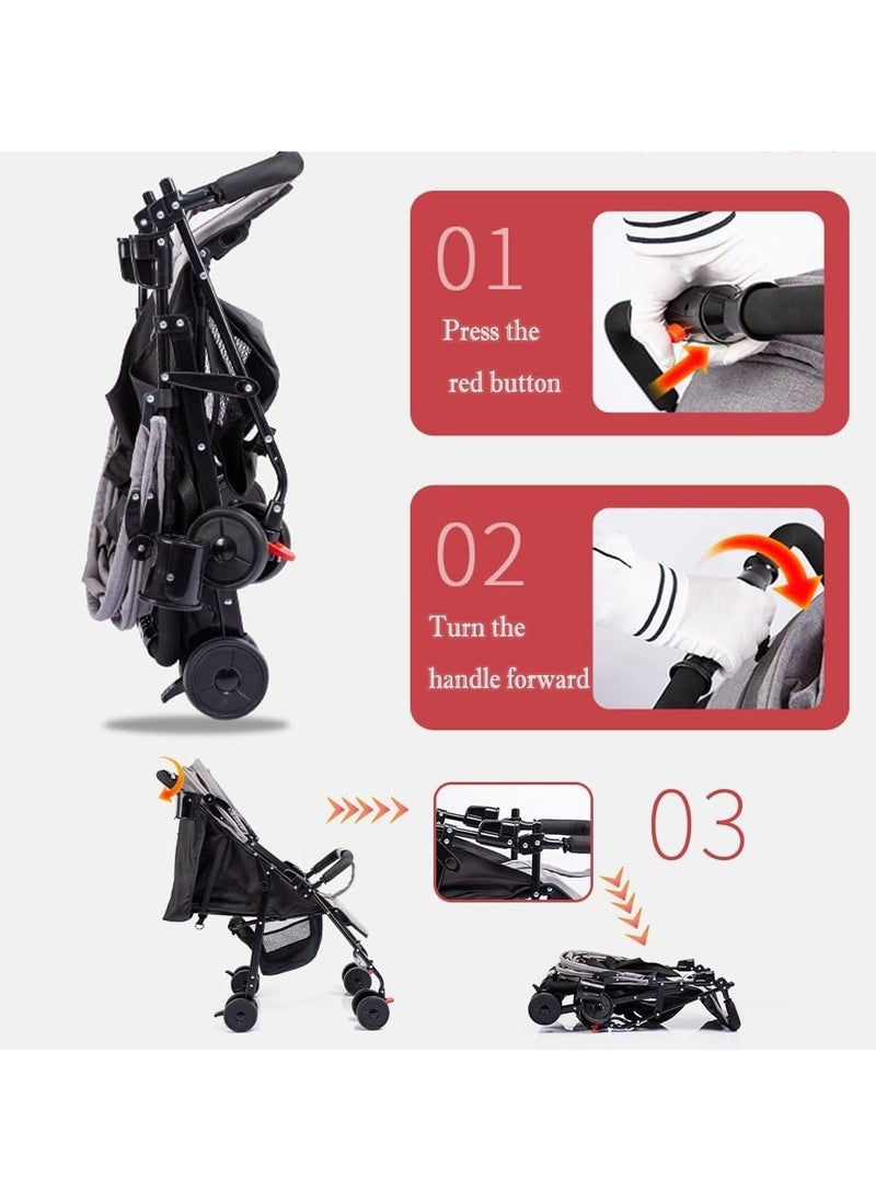 Baby Stroller, Lightweight & Compact Travel Stroller, Ultra-Compact Fold & Airplane Ready, Near Flat Recline Seat, Newborn Infant to Toddler