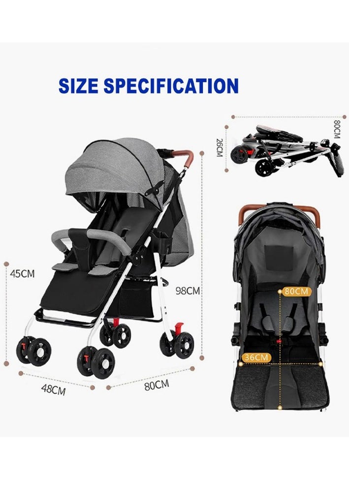 Baby Stroller, Lightweight & Compact Travel Stroller, Ultra-Compact Fold & Airplane Ready, Near Flat Recline Seat, Newborn Infant to Toddler