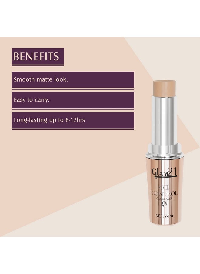 Glam21 Oil Control Concealer | Medium To Full Coverage| Matte Finish| Non-Sticky Texture | Longer Stay | For All Skin Types| 7 Gm | Shade -03