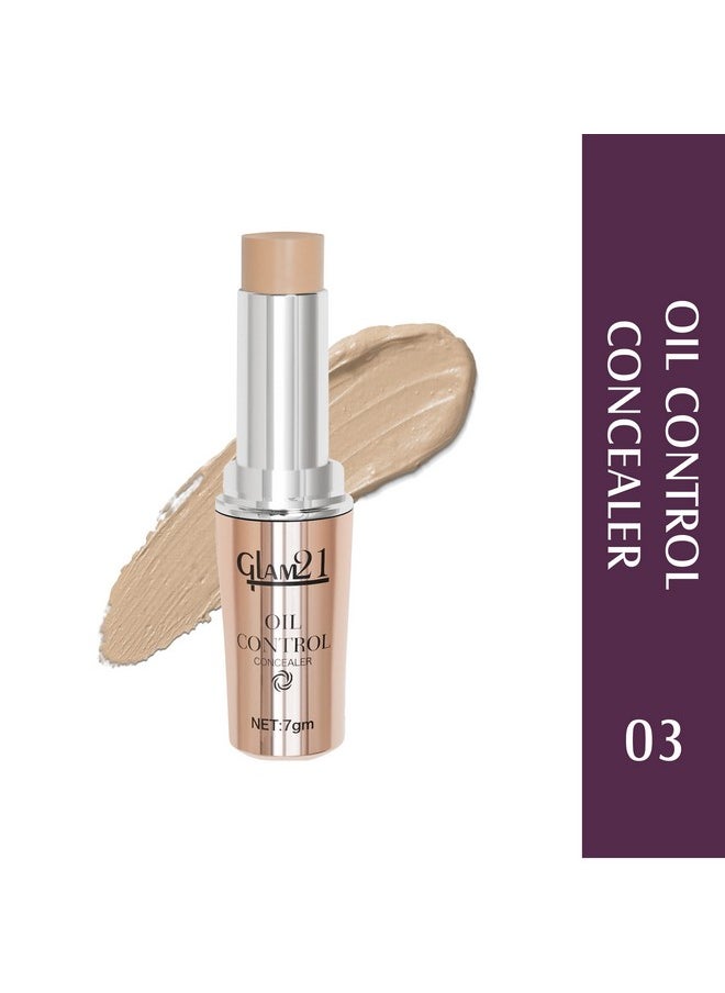 Glam21 Oil Control Concealer | Medium To Full Coverage| Matte Finish| Non-Sticky Texture | Longer Stay | For All Skin Types| 7 Gm | Shade -03