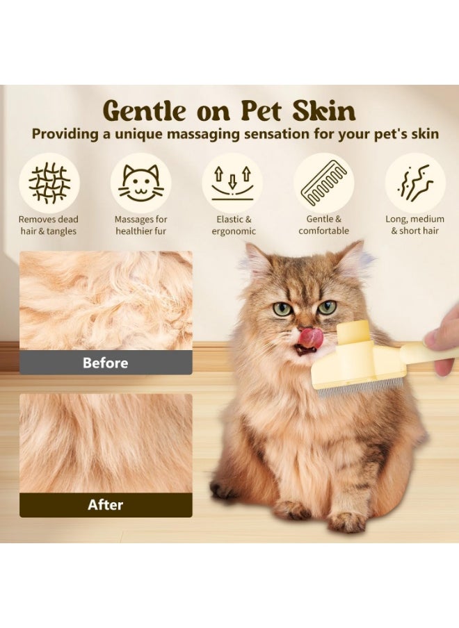 2 PCS Pet Hair Removal Comb Flea Comb, New Cat Brush with Release Button, Pet Grooming Brush for Short&Long Hair(Yellow+Green）