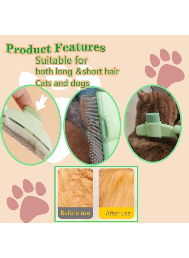 2 PCS Pet Hair Removal Comb Flea Comb, New Cat Brush with Release Button, Pet Grooming Brush for Short&Long Hair(Yellow+Green）
