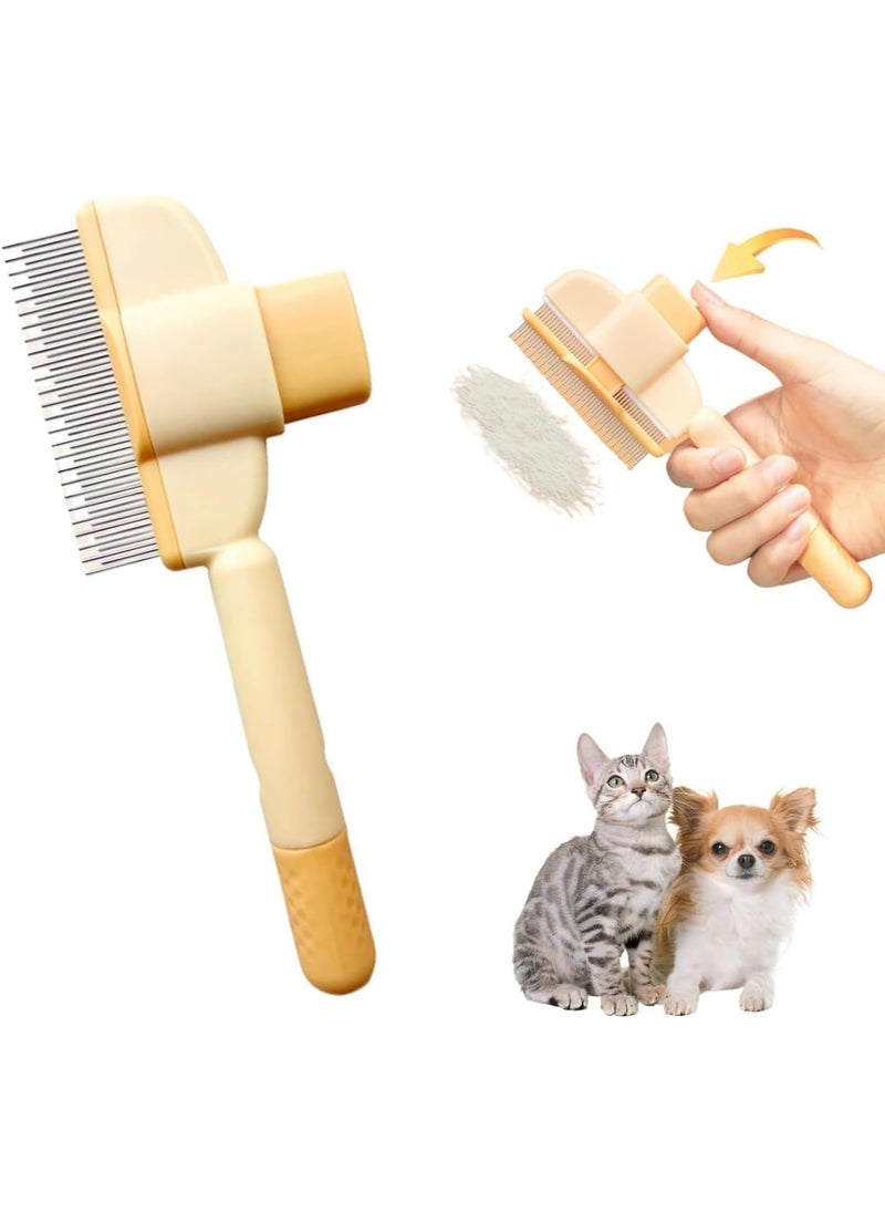 2 PCS Pet Hair Removal Comb Flea Comb, New Cat Brush with Release Button, Pet Grooming Brush for Short&Long Hair(Yellow+Green）
