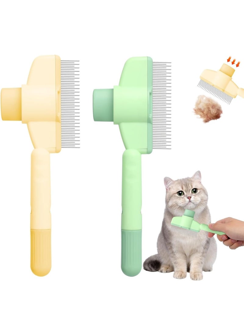 2 PCS Pet Hair Removal Comb Flea Comb, New Cat Brush with Release Button, Pet Grooming Brush for Short&Long Hair(Yellow+Green）