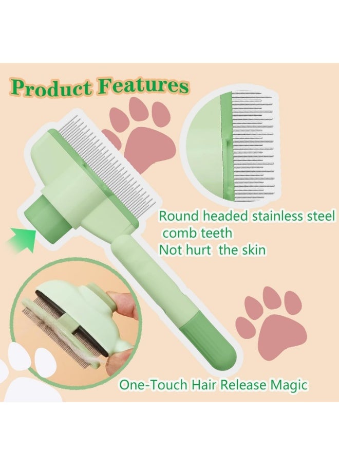 2 PCS Pet Hair Removal Comb Flea Comb, New Cat Brush with Release Button, Pet Grooming Brush for Short&Long Hair(Yellow+Green）