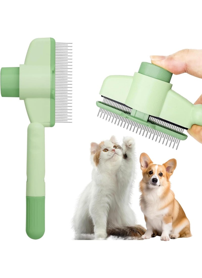 2 PCS Pet Hair Removal Comb Flea Comb, New Cat Brush with Release Button, Pet Grooming Brush for Short&Long Hair(Yellow+Green）