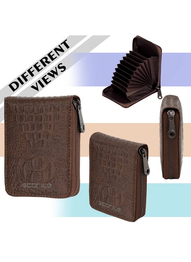 Storite 9 Slot Textured Credit Debit Card Holder Money Wallet Zipper Coin Purse for Men Women (Brown, 11.5 x 8 x 2cm)