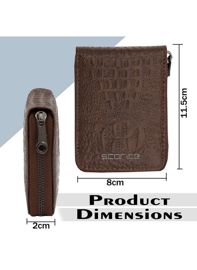 Storite 9 Slot Textured Credit Debit Card Holder Money Wallet Zipper Coin Purse for Men Women (Brown, 11.5 x 8 x 2cm)