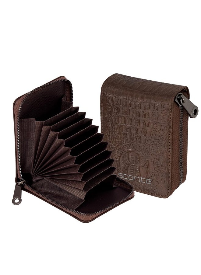 Storite 9 Slot Textured Credit Debit Card Holder Money Wallet Zipper Coin Purse for Men Women (Brown, 11.5 x 8 x 2cm)