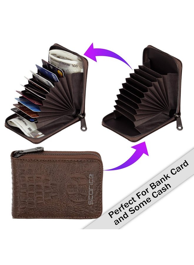 Storite 9 Slot Textured Credit Debit Card Holder Money Wallet Zipper Coin Purse for Men Women (Brown, 11.5 x 8 x 2cm)