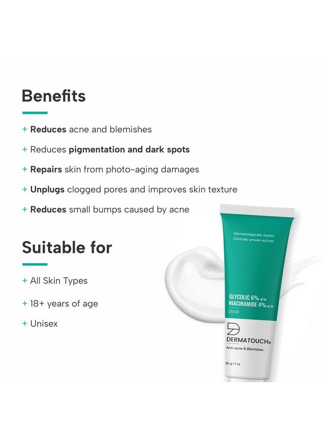 Glycolic 6% W/W Niacinamide 6% W/W Cream |For Anti-Acne And Blemishes | For All Skin Types | For Both Men & Women | 30G