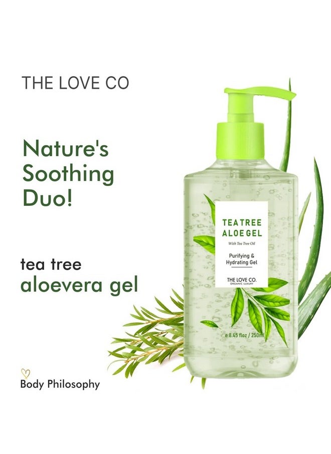 The Love Co Aloe Vera & Tea Tree Oil Gel - 250Ml | Natural Acne Relief & Skin Soothing Formula | Hydrating Moisturizer For Face And Body | Ideal For All Skin Types