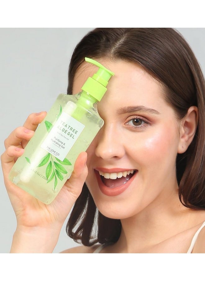 The Love Co Aloe Vera & Tea Tree Oil Gel - 250Ml | Natural Acne Relief & Skin Soothing Formula | Hydrating Moisturizer For Face And Body | Ideal For All Skin Types