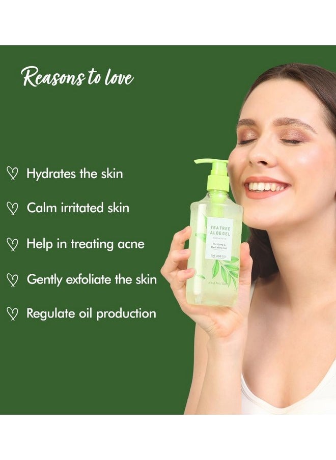 The Love Co Aloe Vera & Tea Tree Oil Gel - 250Ml | Natural Acne Relief & Skin Soothing Formula | Hydrating Moisturizer For Face And Body | Ideal For All Skin Types