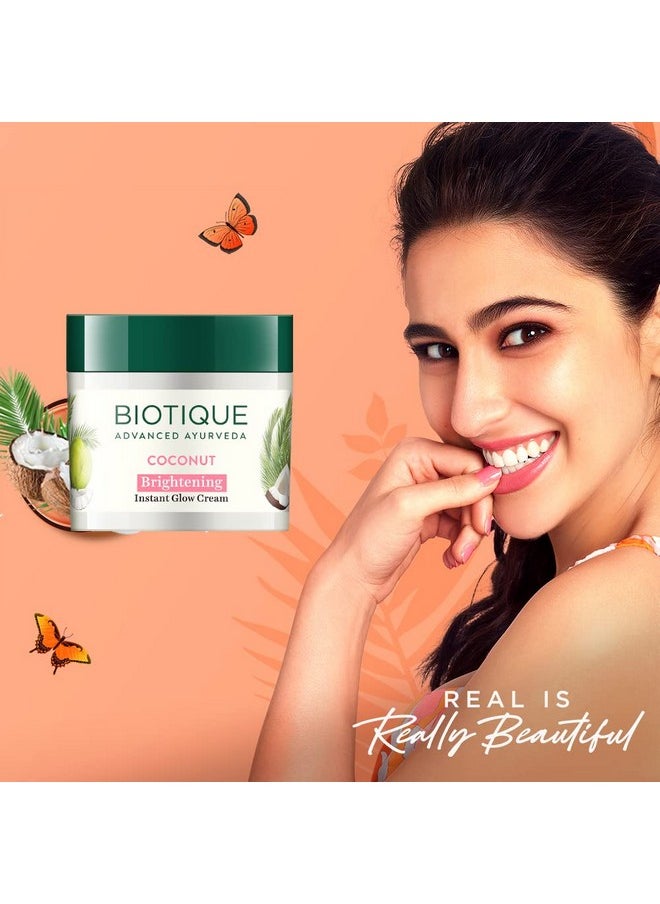 Coconut Brightening Instant Glow Cream| Lightweight And Non-Greasy | Reduces Dark Spots And Protects Ageing | Nourished And Moisturized Skin |100% Botanical Extracts| All Skin Types | 50Gm