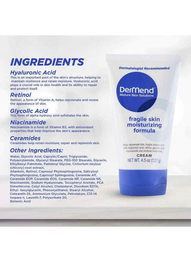 Dermend Specialized Fragile Skin Moisturizing Cream: Formula to Restore & Rejuvenate Mature Skin - Daily Moisturizer & Anti Wrinkle Cream for Firming & Strengthening Thin, Aging Skin - 4.5 Oz Tube