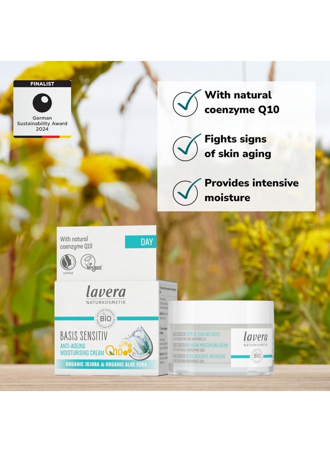 lavera Basis Sensitve Anti Wrinkle Moisturizing Cream - Face Cream with Q10 & Aloe Vera - Moisturizing Facial Cream - Anti Aging Cream - PETA Certified - Vegan - Made in Germany - 1.7 Fl Oz