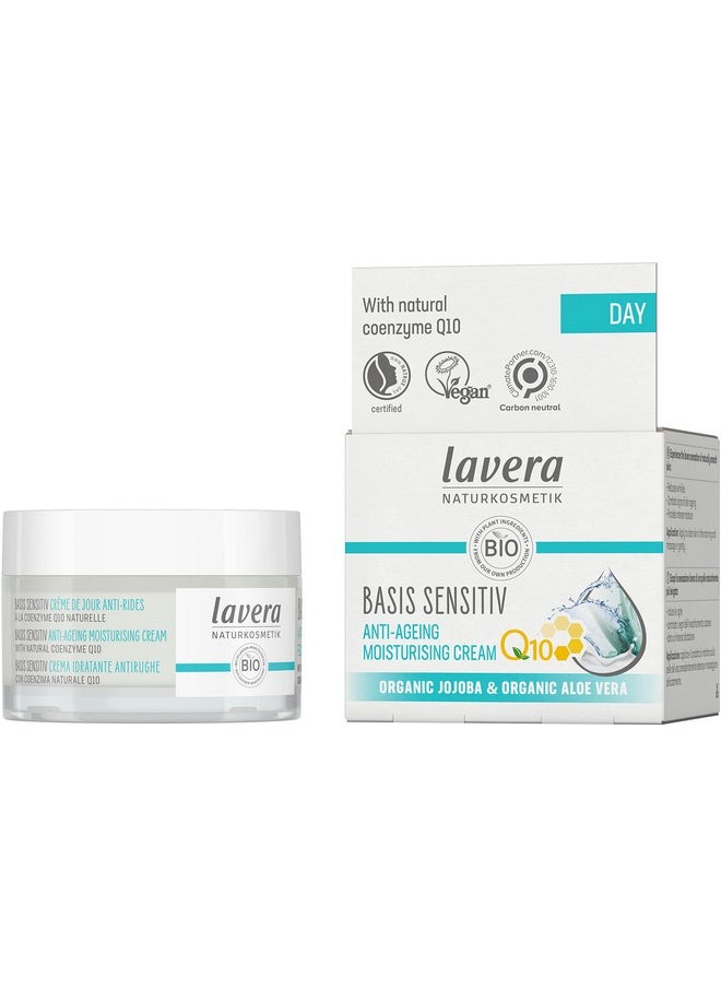 lavera Basis Sensitve Anti Wrinkle Moisturizing Cream - Face Cream with Q10 & Aloe Vera - Moisturizing Facial Cream - Anti Aging Cream - PETA Certified - Vegan - Made in Germany - 1.7 Fl Oz