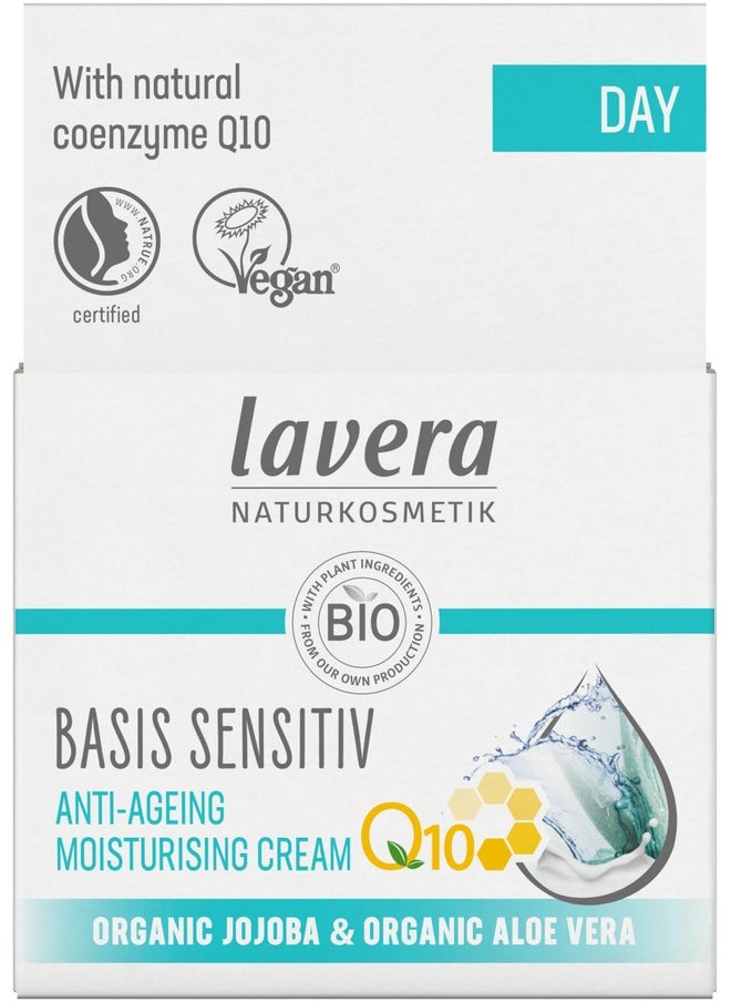 lavera Basis Sensitve Anti Wrinkle Moisturizing Cream - Face Cream with Q10 & Aloe Vera - Moisturizing Facial Cream - Anti Aging Cream - PETA Certified - Vegan - Made in Germany - 1.7 Fl Oz