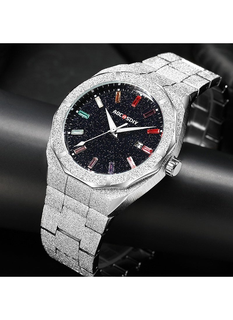 AOCASDIY original full Diamond luxury European and American Royal Oak mens watch real luminous waterproof cross-border hot White