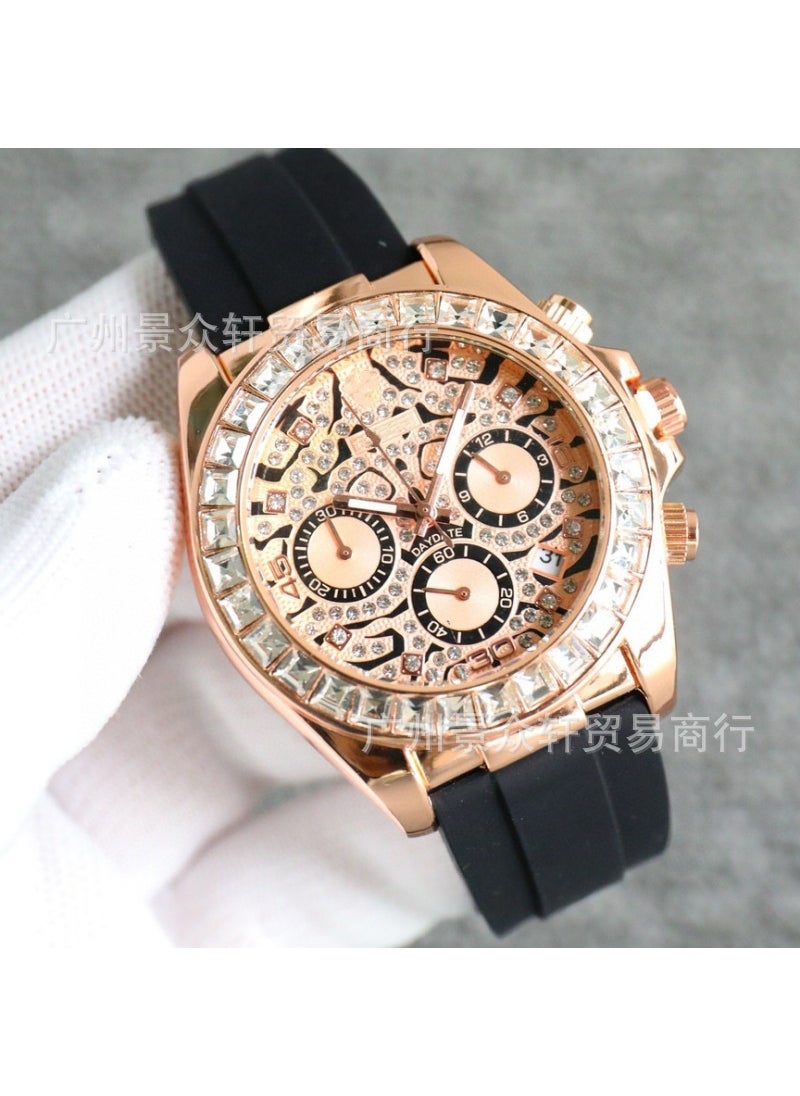 Multifunctional Mens 40MM Quartz Watch Rose Gold