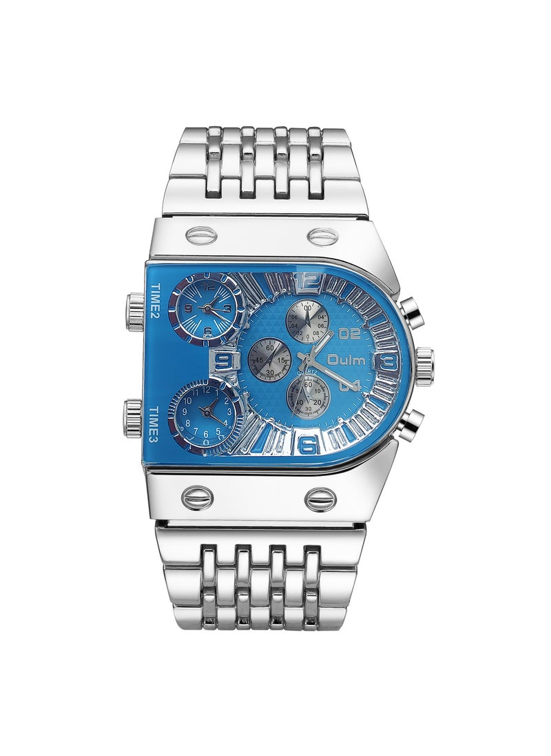Oulm Multi-Zone Luminous Mens Quartz Watch Single silver blue face