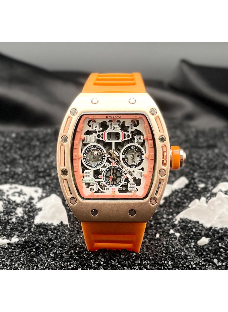 Fashion Richard Mens Skeleton Quartz Watch Orange