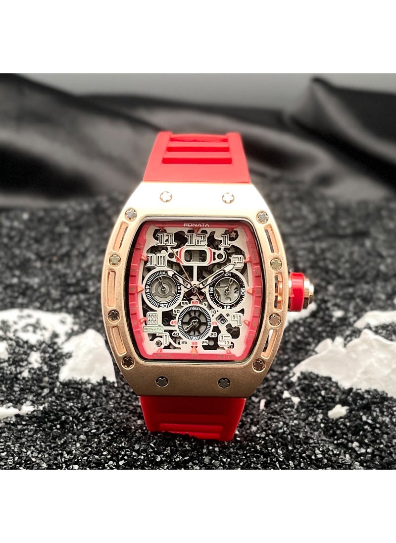Fashion Richard Mens Skeleton Quartz Watch Red