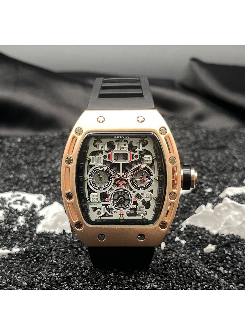 Fashion Richard Mens Skeleton Quartz Watch Black