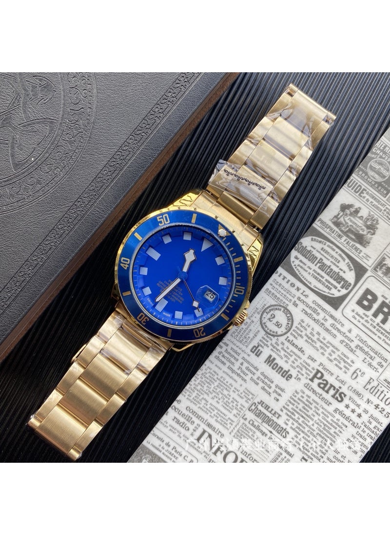 Luxury Yacht Series Mens Mechanical Watch All gold and blue face