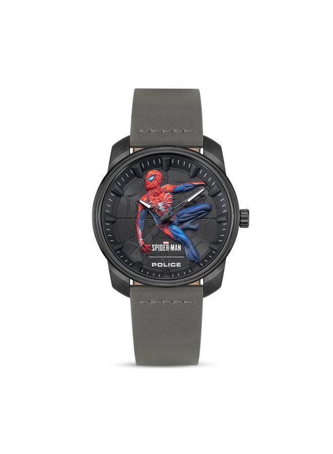 Men's Superhero Edition Men's 44mm Watch with Black Dial & Black Leather Strap