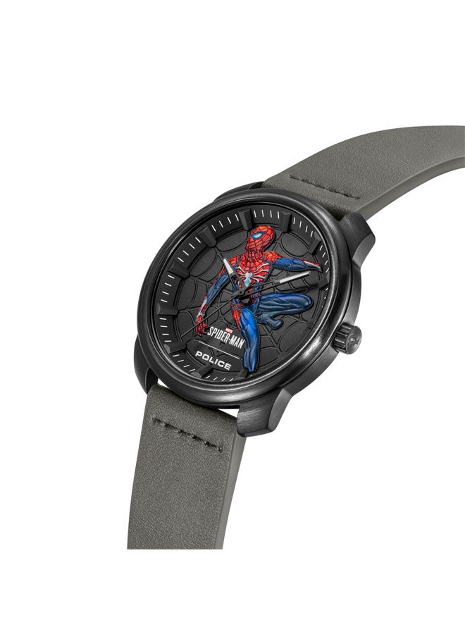 Men's Superhero Edition Men's 44mm Watch with Black Dial & Black Leather Strap