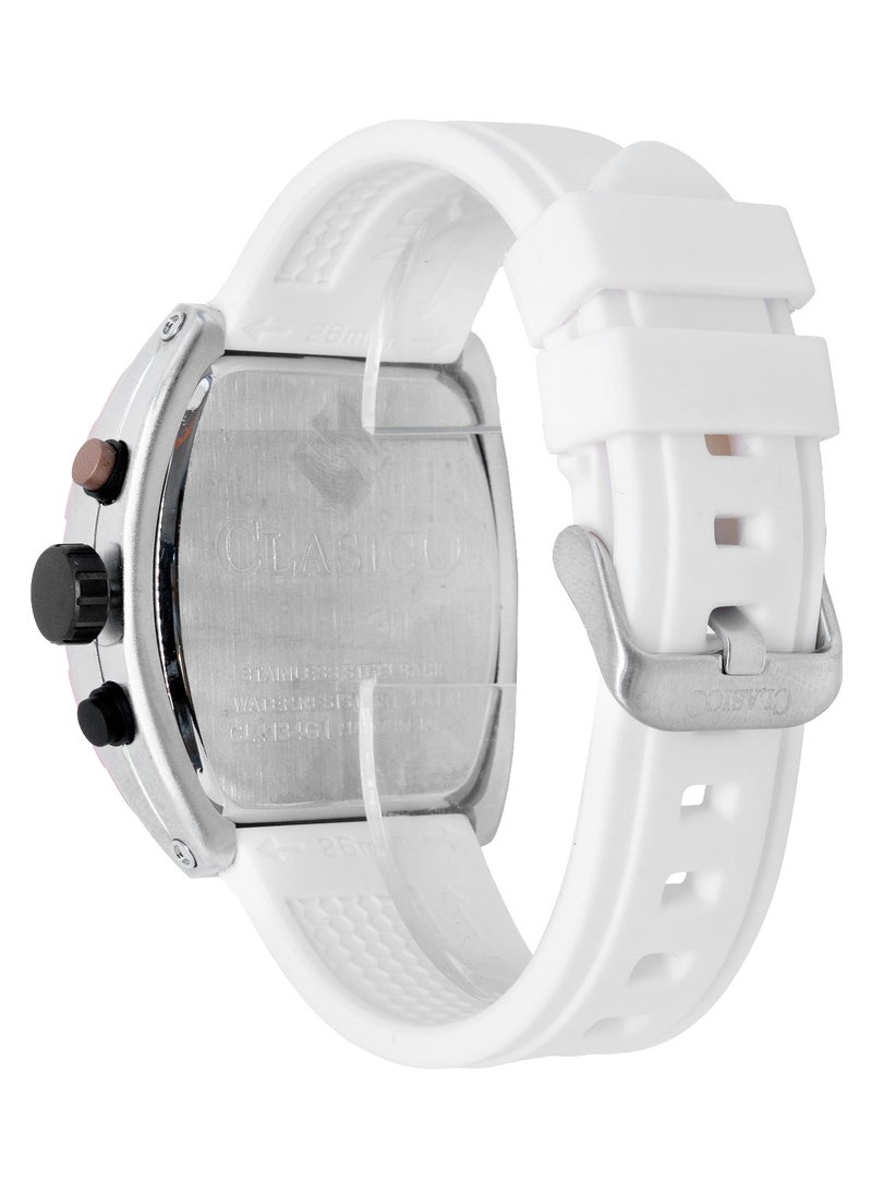 Opulent 6-Hands Chronograph Watch – Tonneau Skeleton Brushed Gold & White Chronograph Edition with Premium Silicon Strap – Elite Y121 Calibre Movement – Waterproof Design