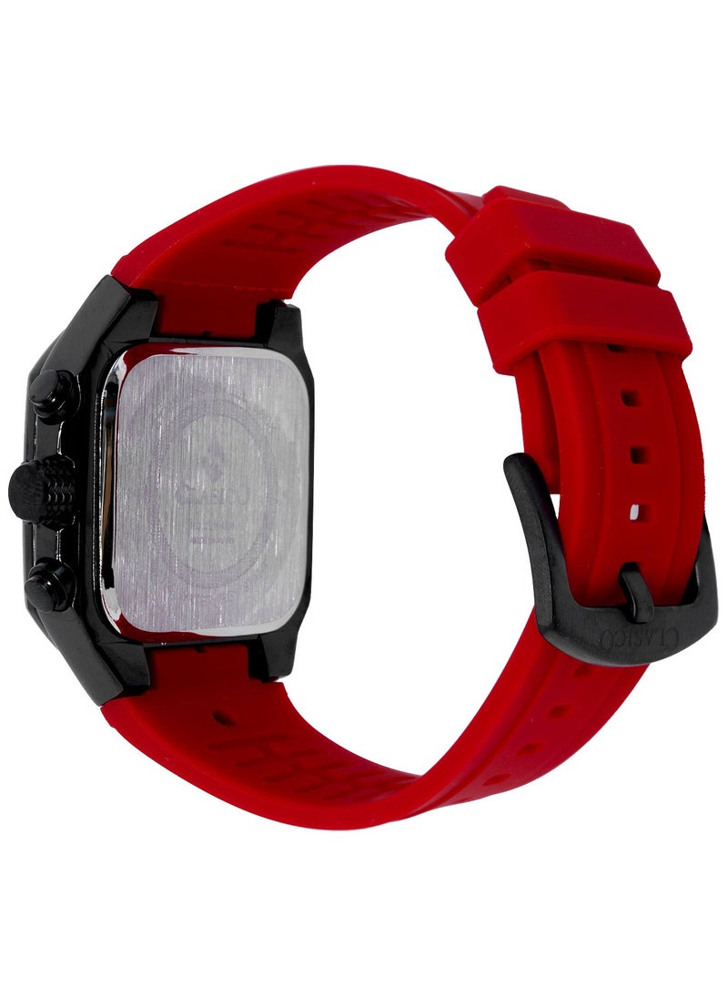 Zypher 6-Hands Chronograph Watch – Redline Square Chronograph Edition with Premium Silicon Strap – Elite Y121 Calibre Movement – Waterproof Design
