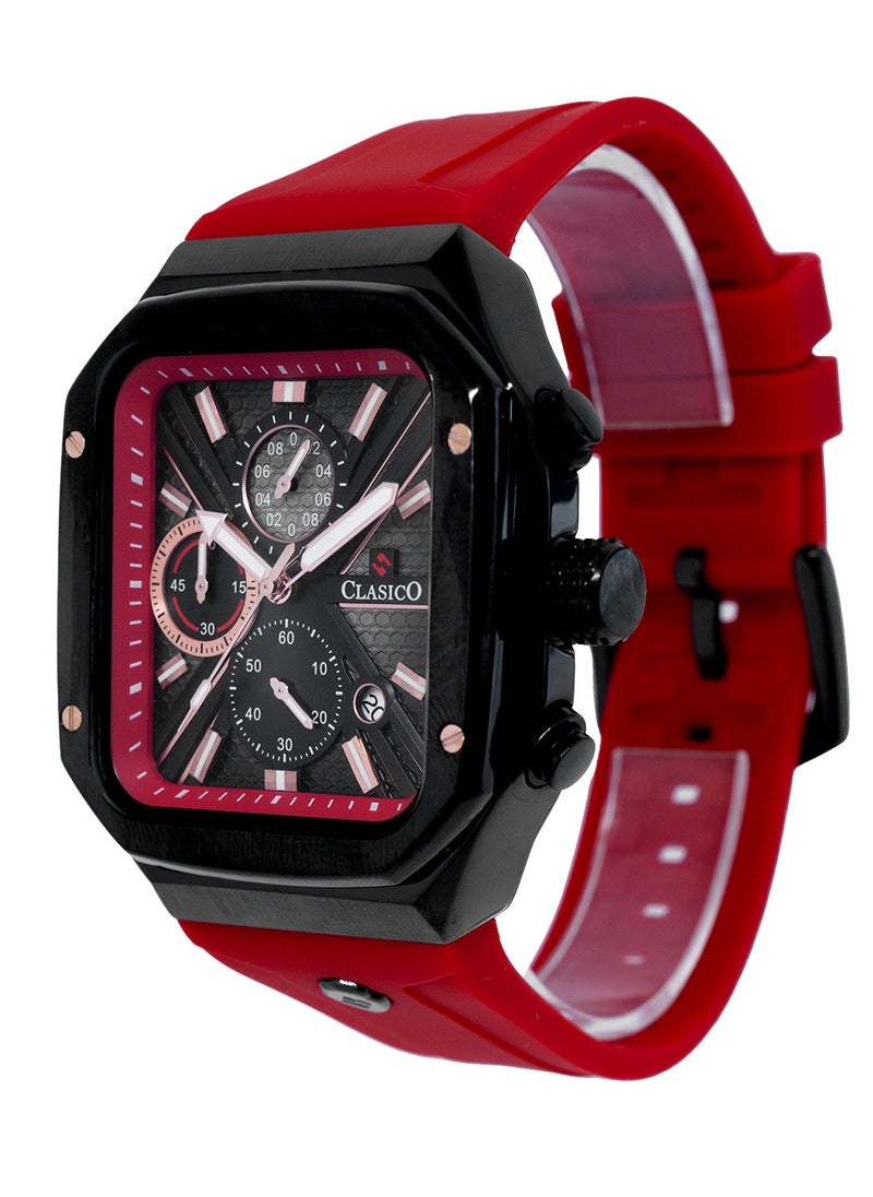 Zypher 6-Hands Chronograph Watch – Redline Square Chronograph Edition with Premium Silicon Strap – Elite Y121 Calibre Movement – Waterproof Design