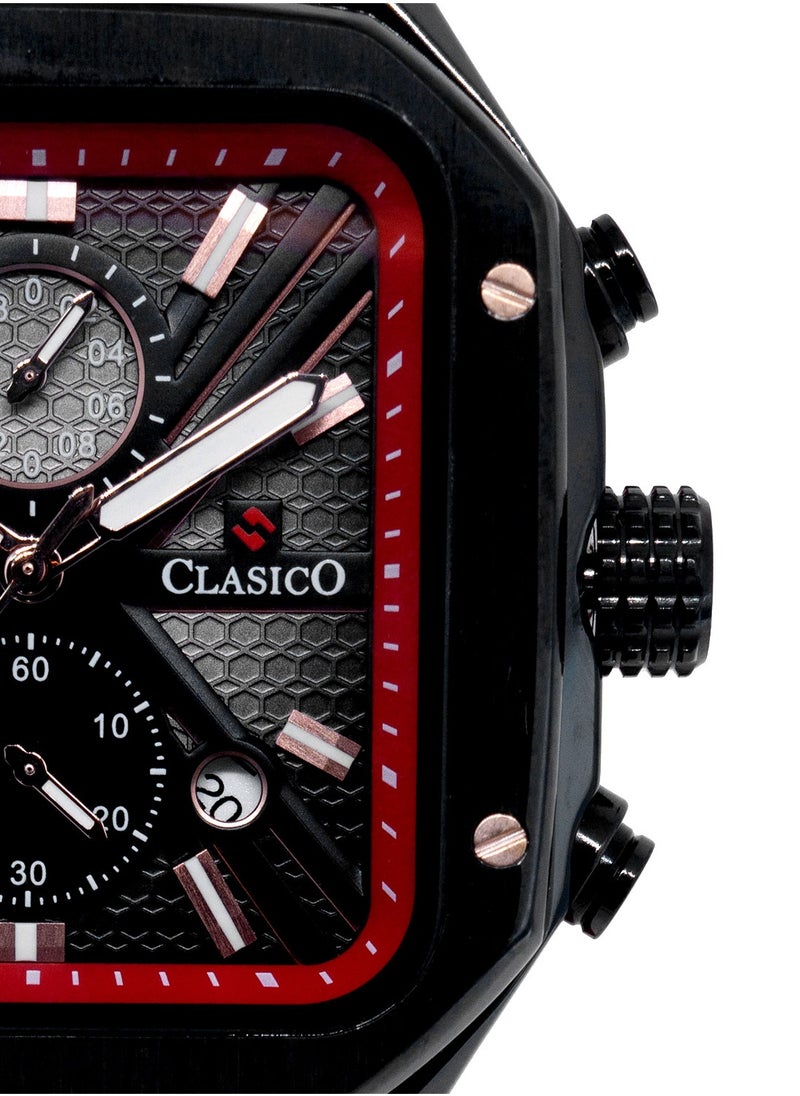 Zypher 6-Hands Chronograph Watch – Redline Square Chronograph Edition with Premium Silicon Strap – Elite Y121 Calibre Movement – Waterproof Design