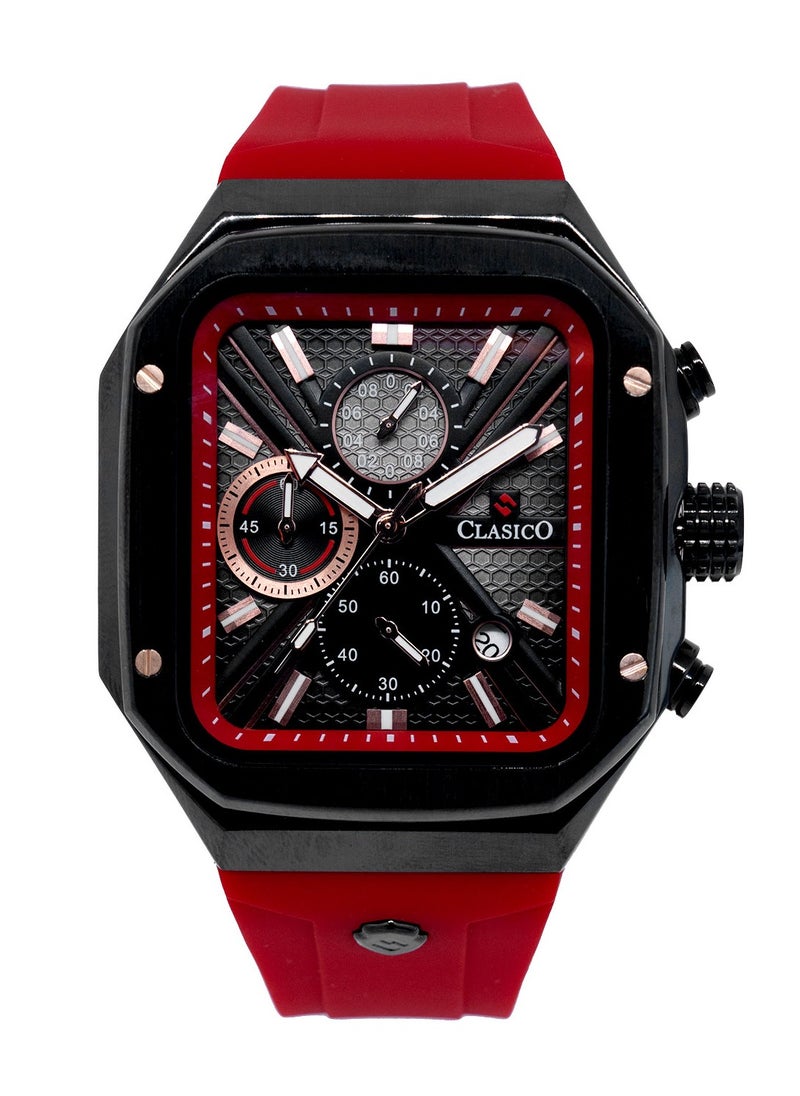 Zypher 6-Hands Chronograph Watch – Redline Square Chronograph Edition with Premium Silicon Strap – Elite Y121 Calibre Movement – Waterproof Design