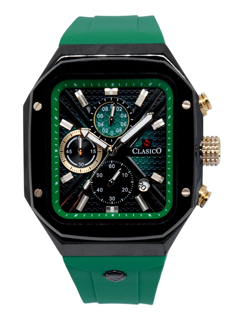 Zypher 6-Hands Chronograph Watch – Navy Green Square Chronograph Edition with Premium Silicon Strap – Elite Y121 Calibre Movement – Waterproof Design