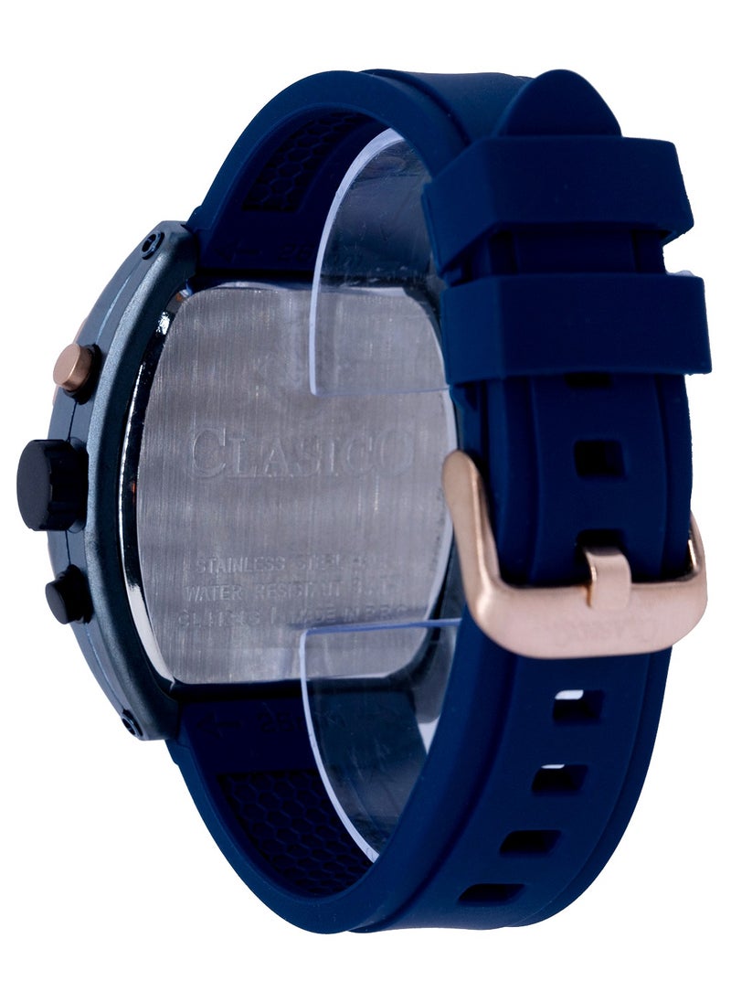 Opulent 6-Hands Chronograph Watch – Tonneau Skeleton Cobalt Blue & Gold Chronograph Edition with Premium Silicon Strap – Elite Y121 Calibre Movement – Waterproof Design