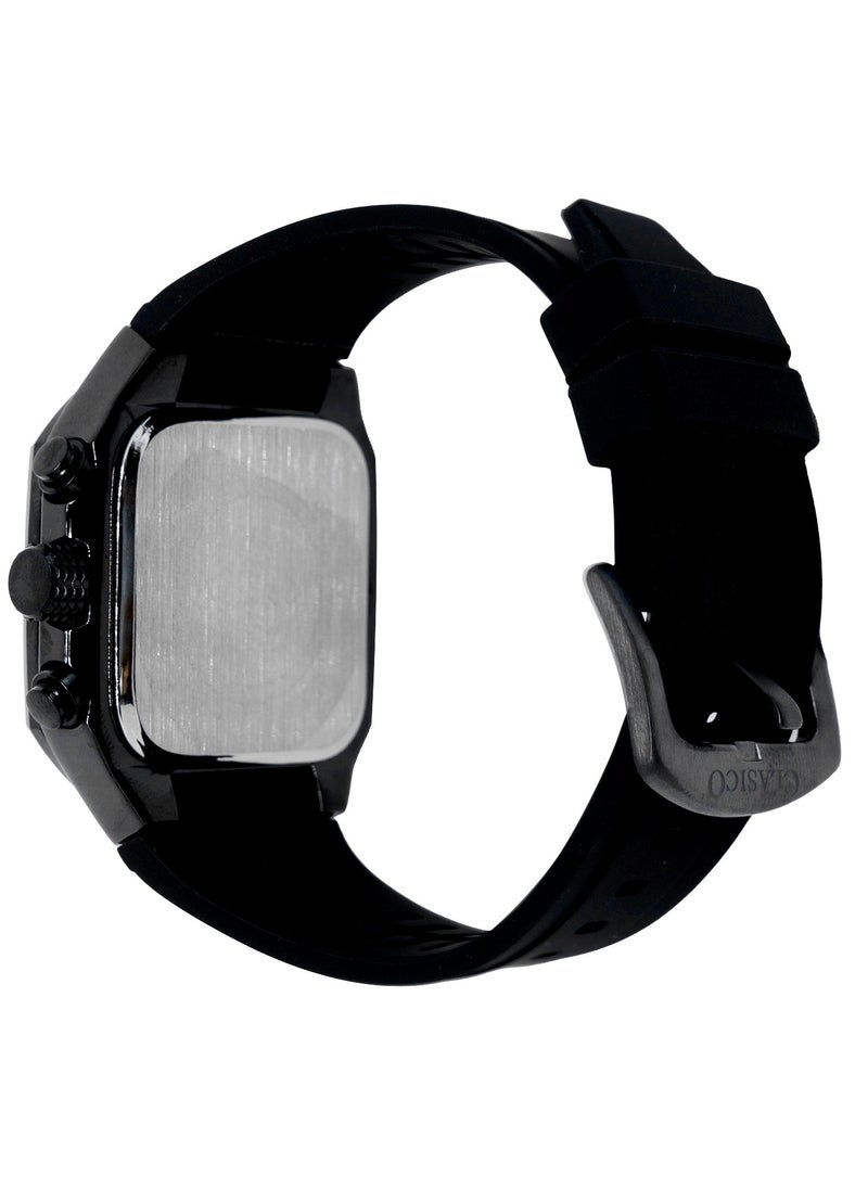 Zypher 6-Hands Chronograph Watch – Midnight Black Square Chronograph Edition with Premium Silicon Strap – Elite Y121 Calibre Movement – Waterproof Design