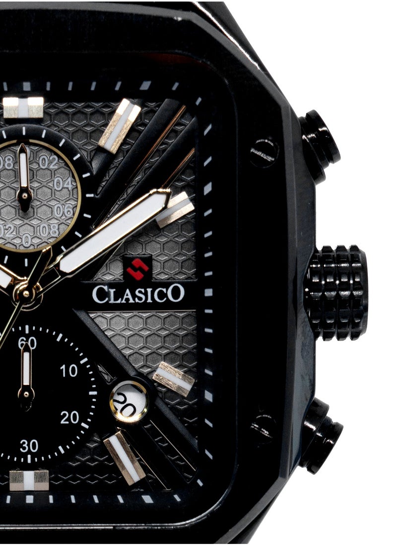 Zypher 6-Hands Chronograph Watch – Midnight Black Square Chronograph Edition with Premium Silicon Strap – Elite Y121 Calibre Movement – Waterproof Design