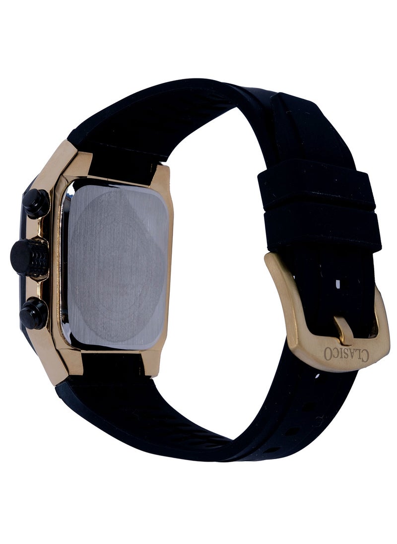Zypher 6-Hands Chronograph Watch – Black & Gold Square Chronograph Edition with Premium Silicon Strap – Elite Y121 Calibre Movement – Waterproof Design