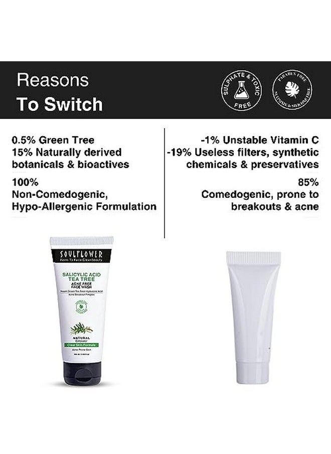 Salicylic Acid Face Wash For Anti Acne & Pimples Deep Cleansing Face Cleanser With Tea Tree Neem Green Tea & Basil Men & Women Sulphate Free 100Ml