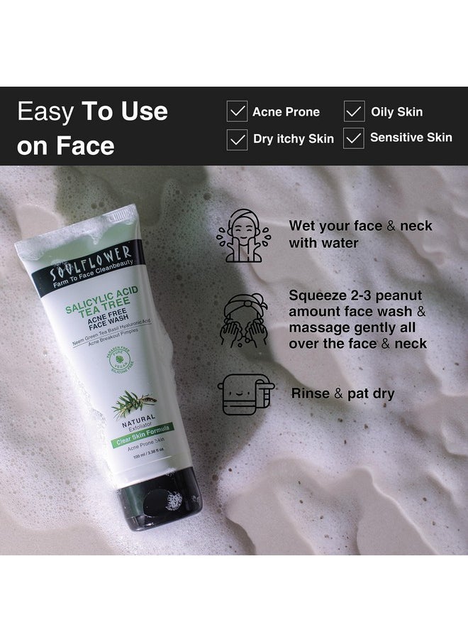 Salicylic Acid Face Wash For Anti Acne & Pimples Deep Cleansing Face Cleanser With Tea Tree Neem Green Tea & Basil Men & Women Sulphate Free 100Ml