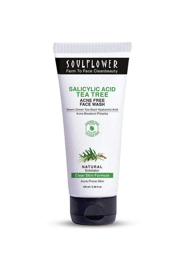 Salicylic Acid Face Wash For Anti Acne & Pimples Deep Cleansing Face Cleanser With Tea Tree Neem Green Tea & Basil Men & Women Sulphate Free 100Ml