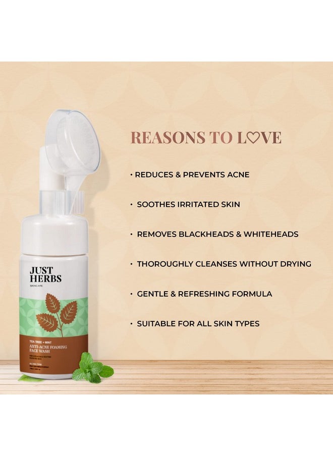 Anti Acne Foaming Face Wash Men Women With Tea Tree And Mint For Oil Control, Glowing Skin Brush - 100Ml