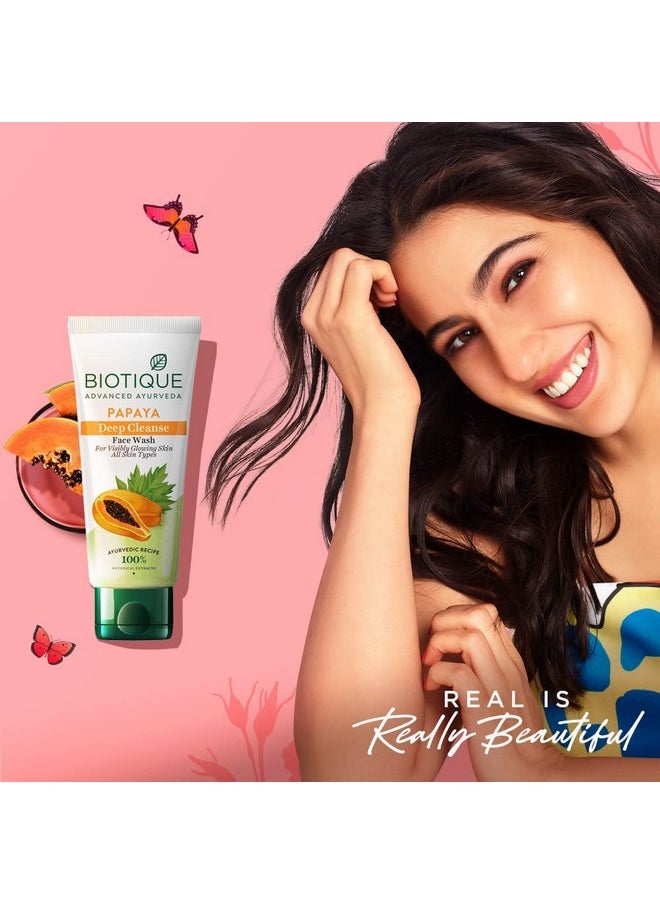 Biotique Papaya Deep Cleanse Face Wash | Gentle Exfoliation | Visibly Glowing Skin | 100% Botanical Extracts| Suitable for All Skin Types | 2x100ml