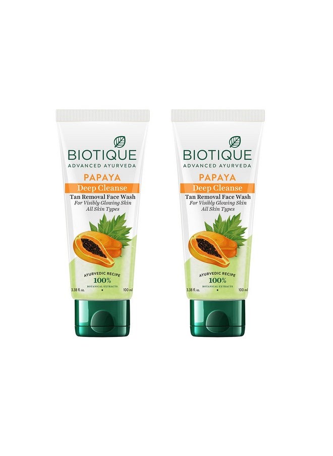 Biotique Papaya Deep Cleanse Face Wash | Gentle Exfoliation | Visibly Glowing Skin | 100% Botanical Extracts| Suitable for All Skin Types | 2x100ml
