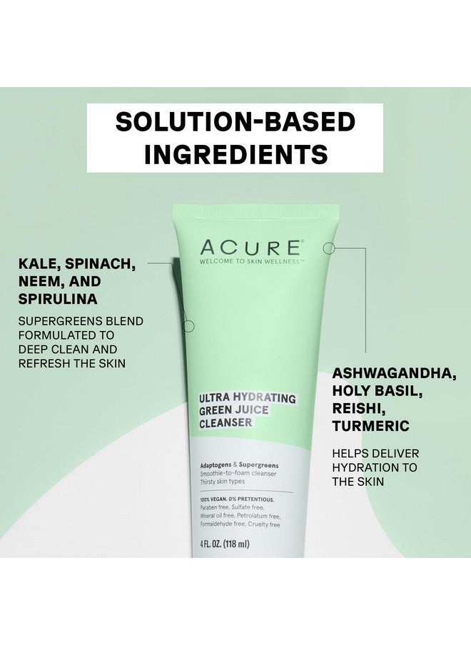 Acure Ultra Hydrating Green Juice Face Cleanser - Day & Night Facial Cleansing Foam, 4 fl oz